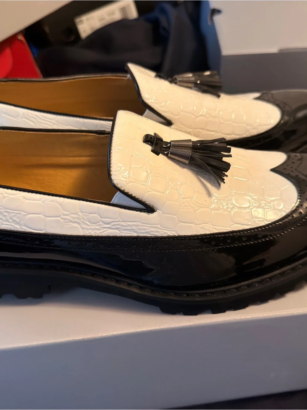 Men's Black & White Tassel Loafers